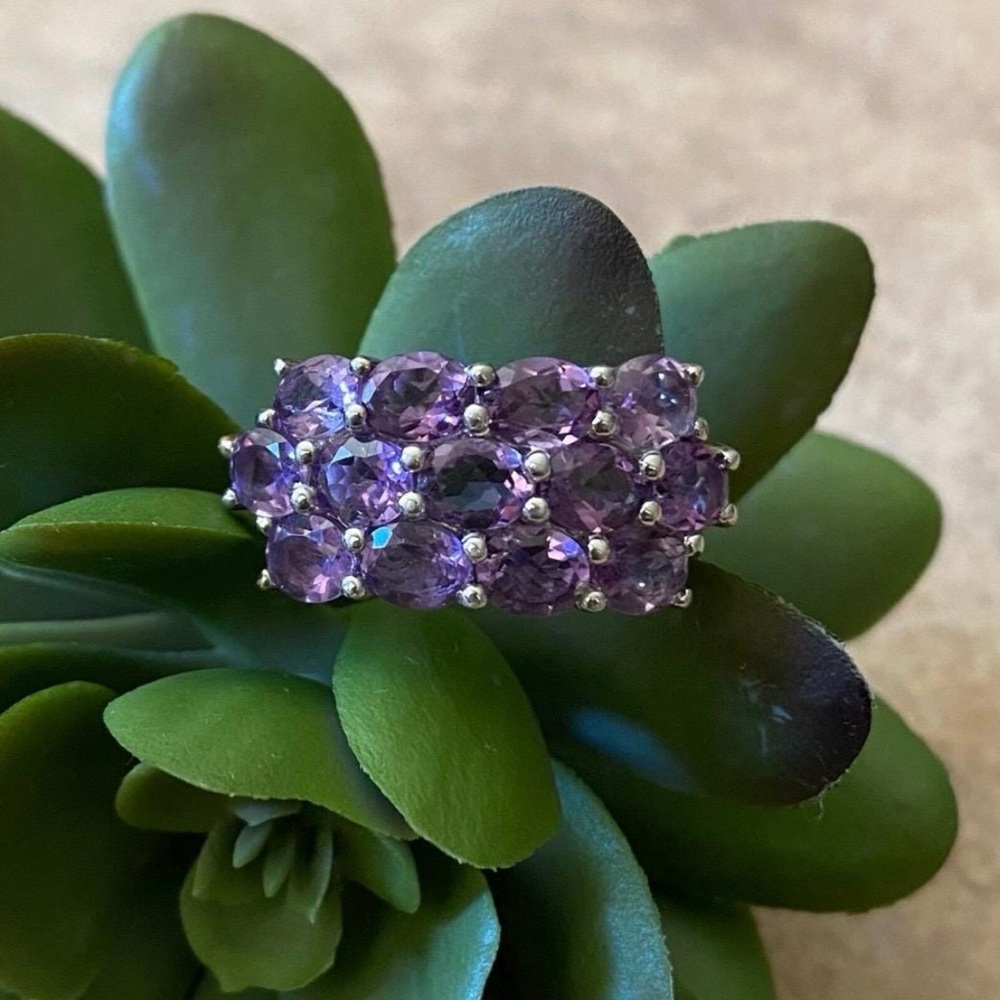 Vintage 925 Sterling Silver Amethyst Statement Cocktail Ring